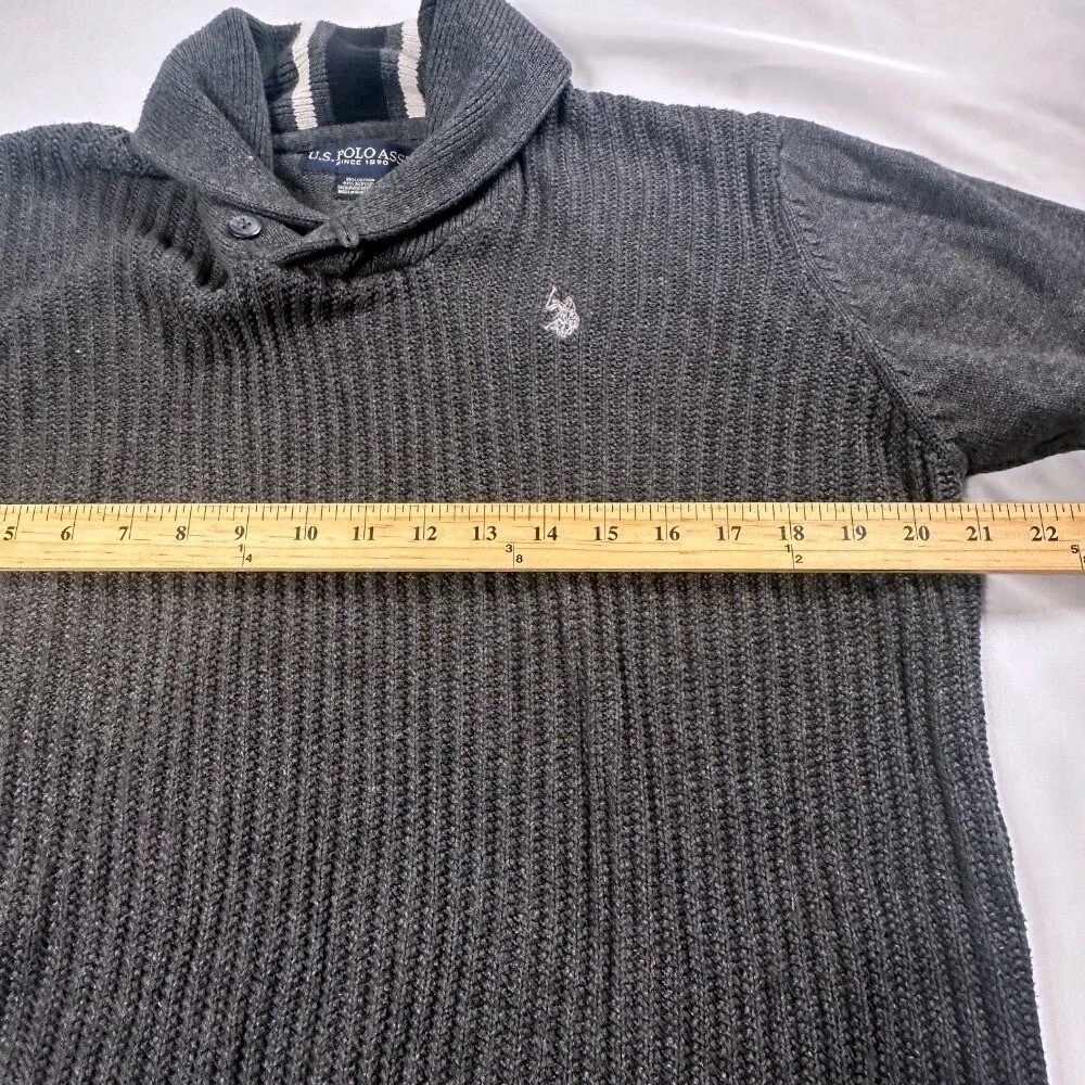 U.S. Polo Assn. Shawl Collar Sweater Men Medium Dark Gray‎ Pullover Knit